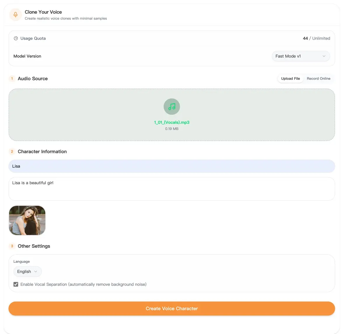 1. Select or Clone Voice